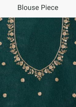 Peacock Green Crushed Tissue Saree With Cutdana And Sequin Border With Unstitched Blouse