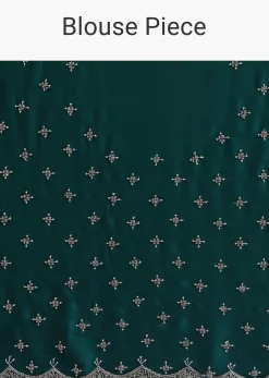 Peacock Green Saree In Satin Chinon With Scallop Border And Unstitched Blouse Piece