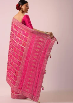 Peacock Rani Pink Dola Silk With Bandhani Weave Detail