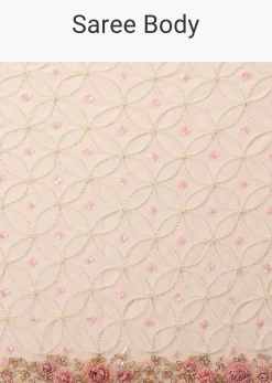 Pearl White Saree Fully Embroidered In Net Fabric