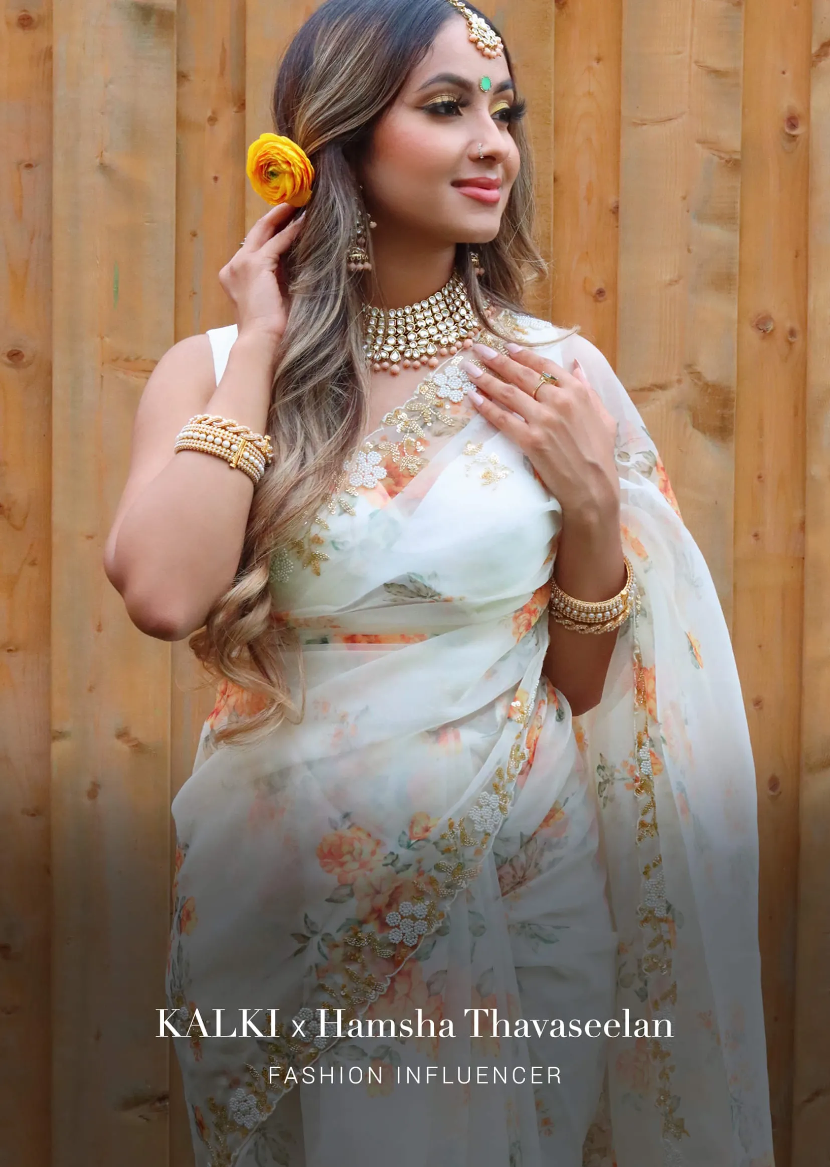 Pearl White Saree In Organza With Floral Print All Over And Moti Embroidered Border Along With Unstitched Blouse