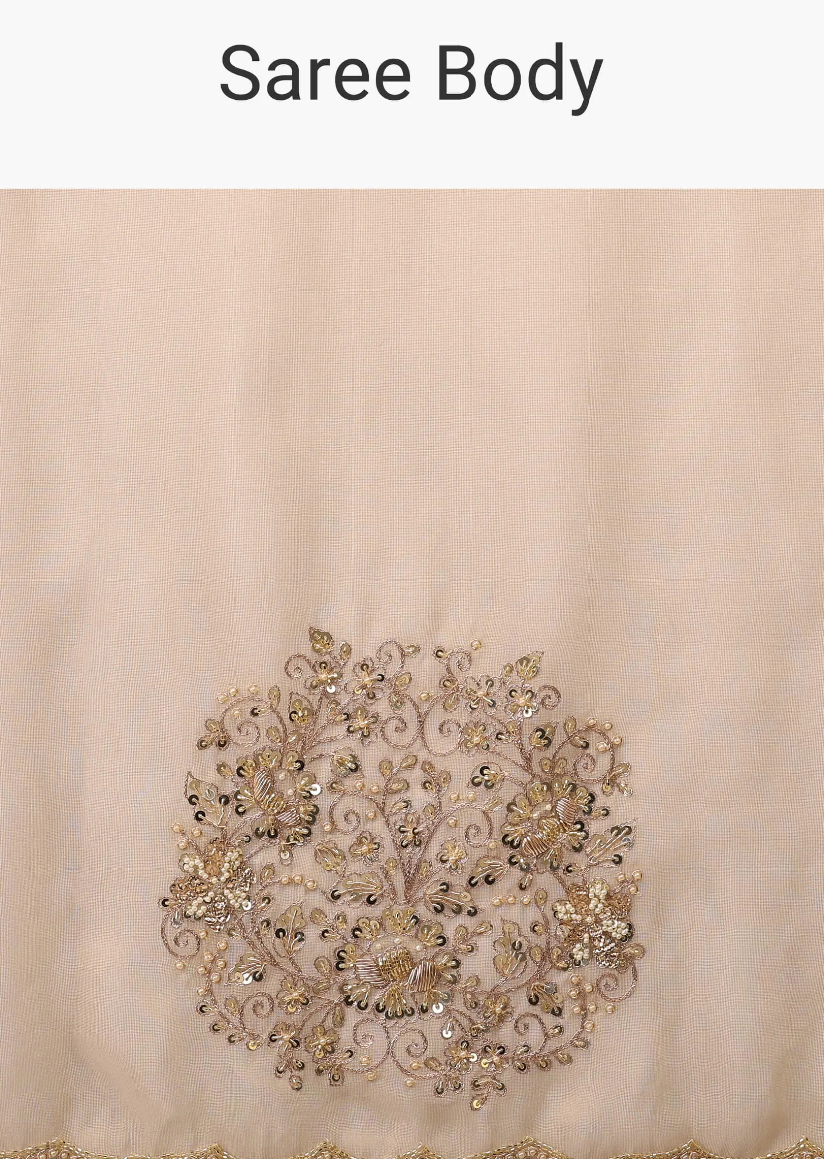 Pebble Brown Glass Tissue Saree Adorned With Floral Buttis, Zardosi Embroidery And 3D Sequins