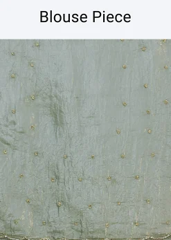 Pencil Grey Cutdana Embroidered Crepe Saree With Unstitched Blouse