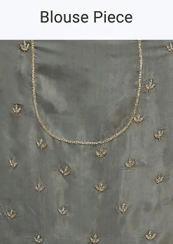 Pencil Grey Saree With Embroidered Border And Unstitched Blouse