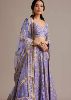 Periwinkle Blue Jacquard Lehenga Set With Zari And Sequins Work