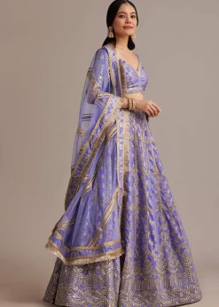 Periwinkle Blue Jacquard Lehenga Set With Zari And Sequins Work