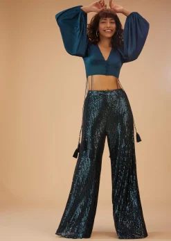 Persian Blue Palazzo And Crop-Top Set