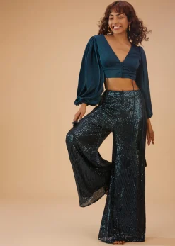 Persian Blue Palazzo And Crop-Top Set