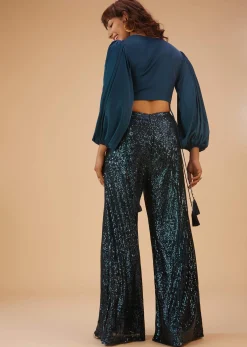 Persian Blue Palazzo And Crop-Top Set