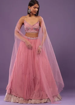 Petal Pink Embroidered Bridesmaid Lehenga Set In Crepe