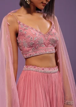 Petal Pink Embroidered Bridesmaid Lehenga Set In Crepe