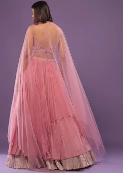 Petal Pink Embroidered Bridesmaid Lehenga Set In Crepe
