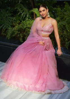 Petal Pink Embroidered Bridesmaid Lehenga Set In Crepe