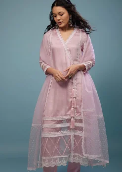 Petal Pink Pant Suit Set In Viscose Silk