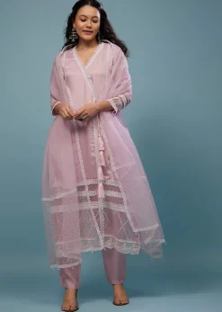 Petal Pink Pant Suit Set In Viscose Silk