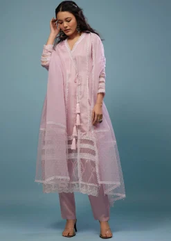 Petal Pink Pant Suit Set In Viscose Silk