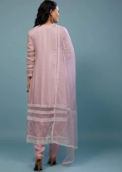Petal Pink Pant Suit Set In Viscose Silk