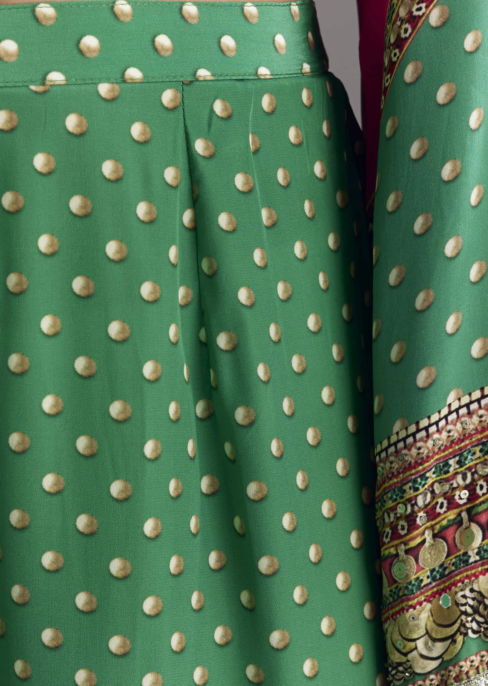 Pink And Green Printed Kurta Palazzo Set