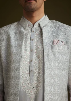 Pink and Grey Ombre Textured Sherwani Set