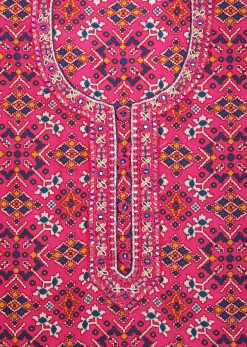 Pink And Navy Blue Patola Printed Tussar Dress Material