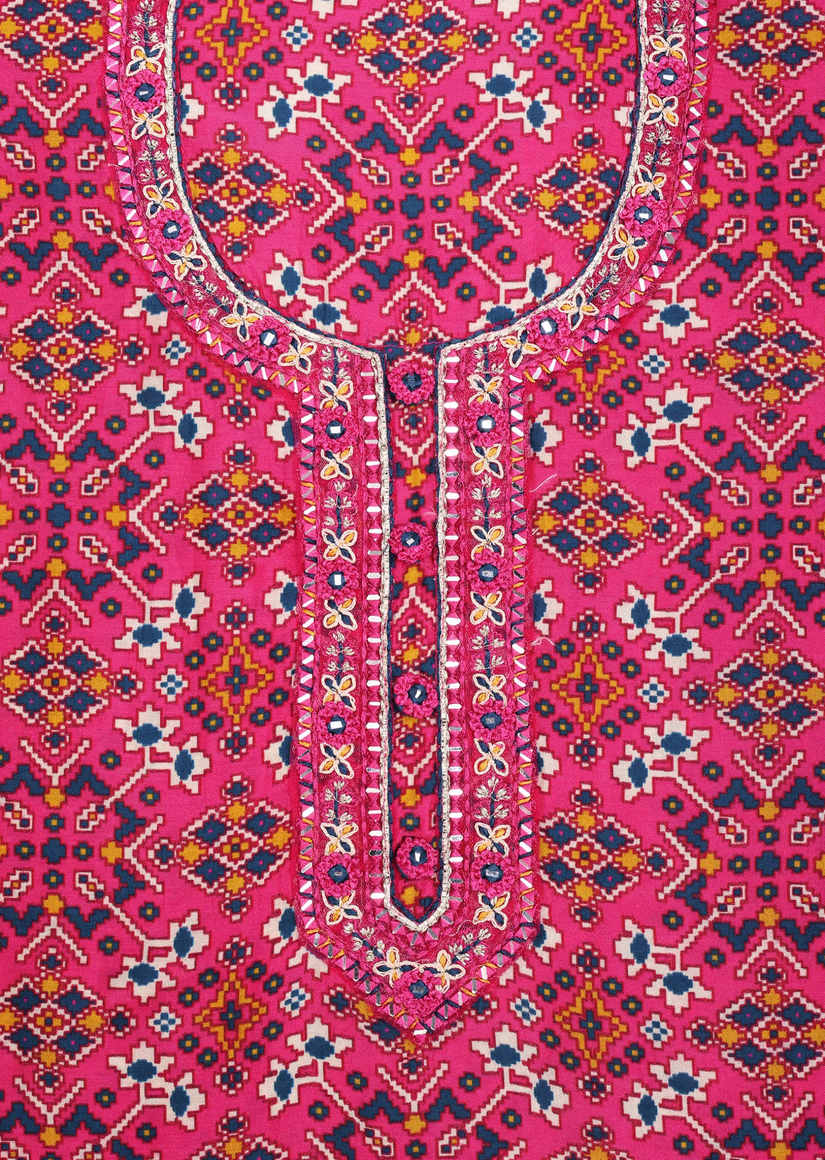 Pink And Navy Blue Patola Printed Tussar Dress Material