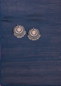 Pink And Navy Blue Patola Printed Tussar Dress Material