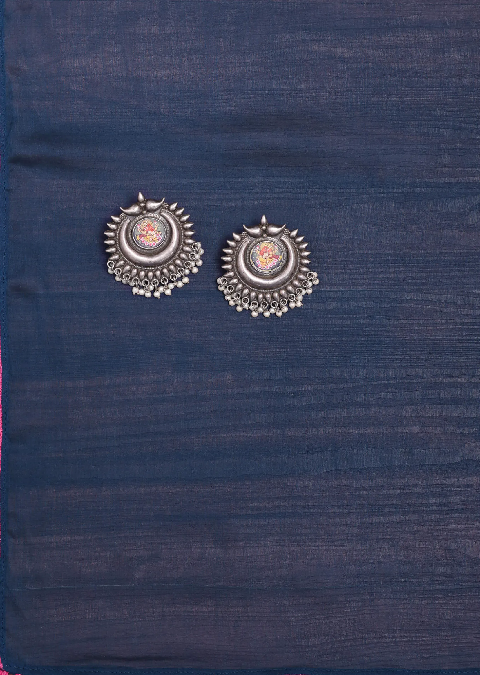 Pink And Navy Blue Patola Printed Tussar Dress Material