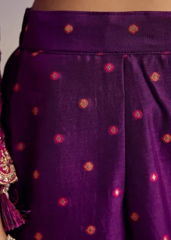 Pink And Purple Ombre Bandhani Anarkali Suit With Zardosi Neckline