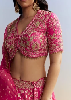 Pink Banarasi Silk Bridesmaid Lehenga