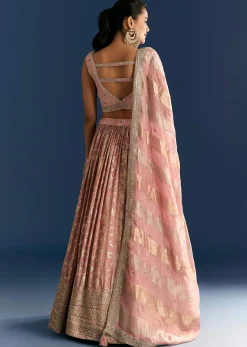 Pink Banarasi Tissue Lehenga Dupatta With Zardosi Choli