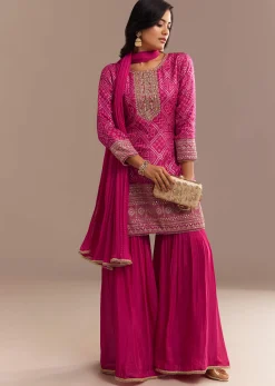 Pink Bandhani Zardosi Sharara Set