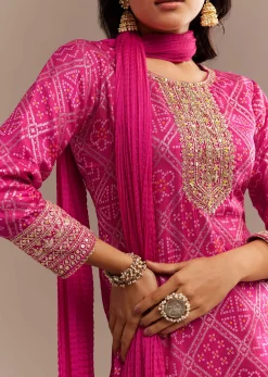 Pink Bandhani Zardosi Sharara Set
