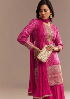 Pink Bandhani Zardosi Sharara Set