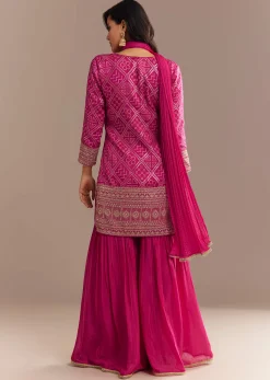 Pink Bandhani Zardosi Sharara Set