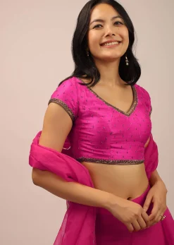 Pink Blouse In Raw Silk With Cap Sleeves And Cut Dana Embroidery