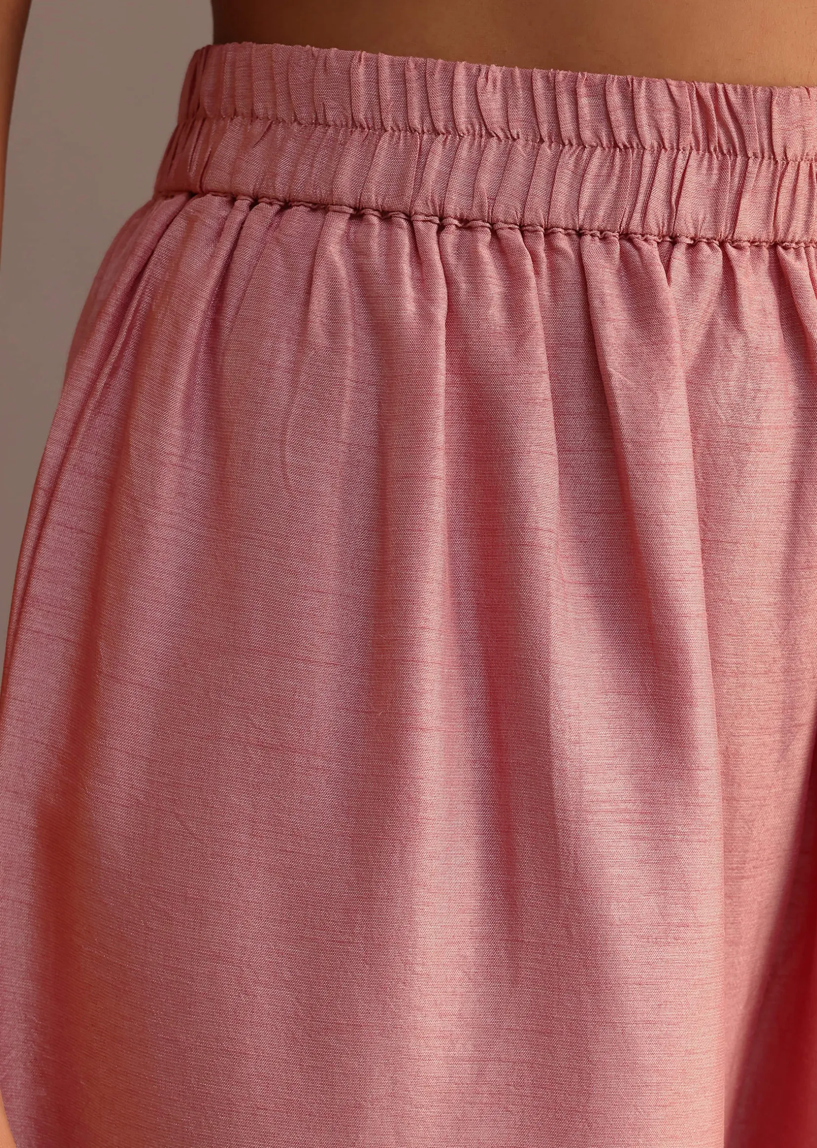 Pink Brocade Weave Kurti Palazzo Suit With Dupatta