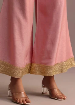 Pink Brocade Weave Kurti Palazzo Suit With Dupatta