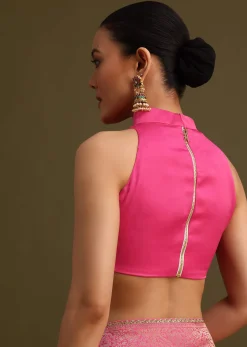 Pink Brocade Zari Weave Saree With Unstitched Blouse