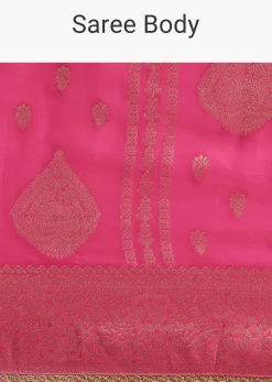 Pink Brocade Zari Weave Saree With Unstitched Blouse