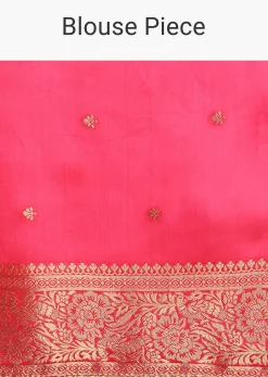 Pink Brocade Zari Weave Saree With Unstitched Blouse
