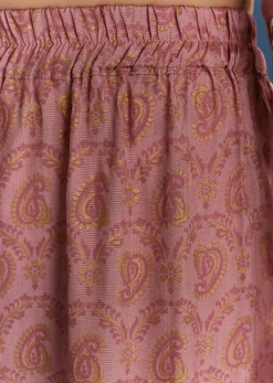 Pink Chanderi Printed Anarkali With Thread Work