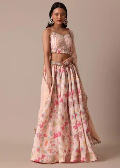 Pink Chanderi Printed Lehenga Set