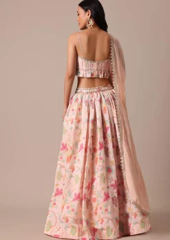 Pink Chanderi Printed Lehenga Set