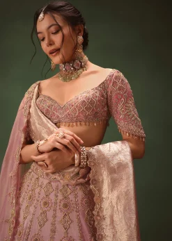 Pink Chanderi Silk Heavy Embroidered Lehenga Set