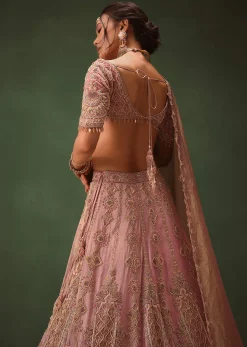 Pink Chanderi Silk Heavy Embroidered Lehenga Set