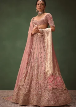 Pink Chanderi Silk Heavy Embroidered Lehenga Set