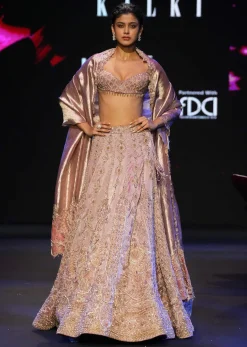 Pink Chanderi Silk Heavy Embroidered Lehenga Set