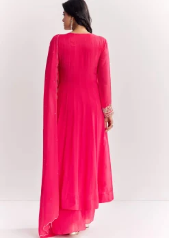 Pink Chinon Anarkali Dupatta Suit With Sequins Cutdana And Moti Work