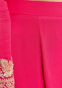 Pink Chinon Anarkali Dupatta Suit With Sequins Cutdana And Moti Work