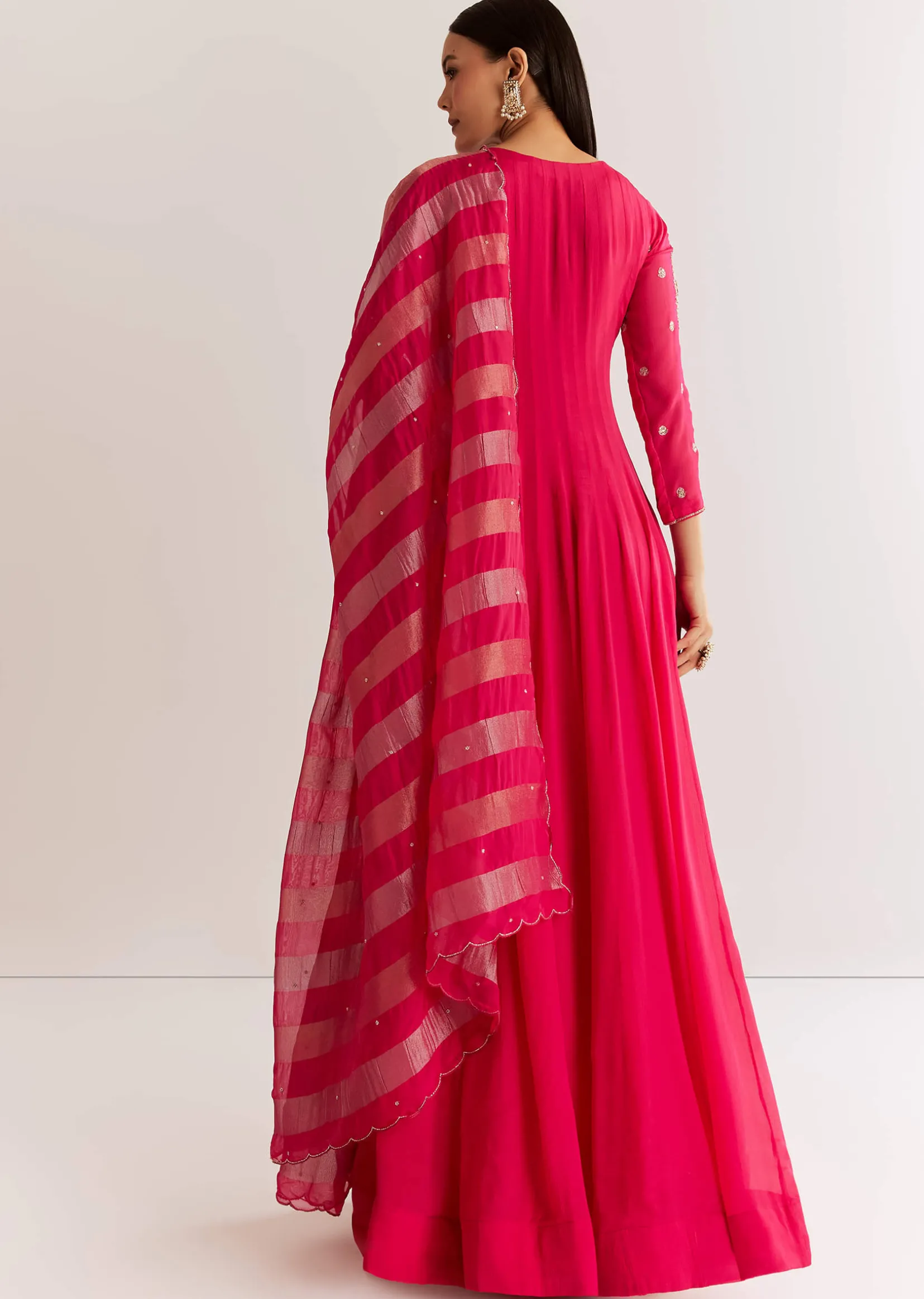 Pink Chinon Anarkali Set With Zardosi Sequins And Cutdana Work
